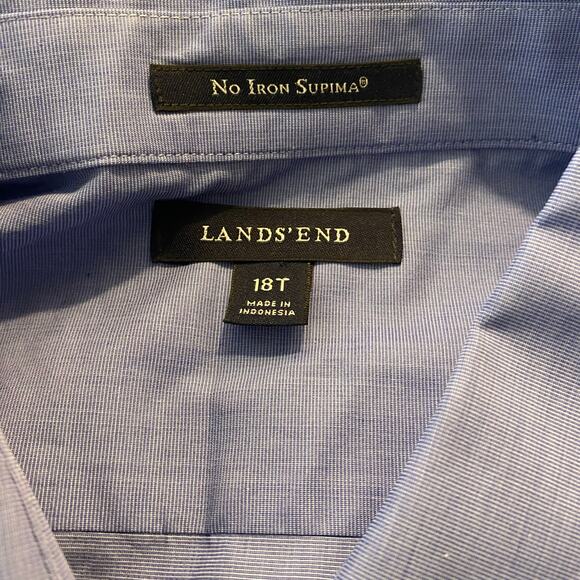 Lands End Blue Supima Cotton Button Up Top Shirt SZ 18 T Soft Career Work Preppy - Picture 4 of 7